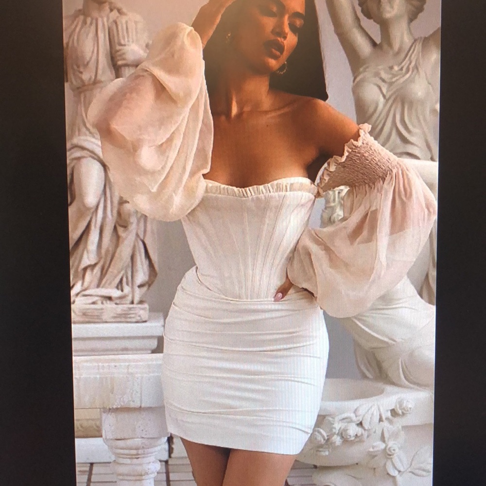 House of CB structured corset dress cream L